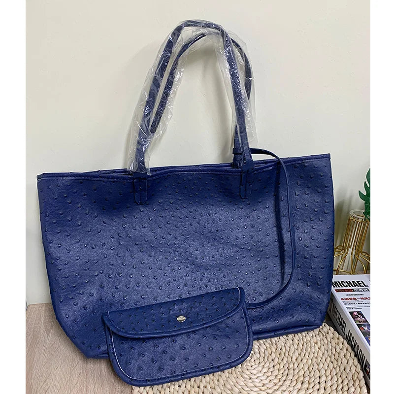 Ostrich Pattern Tote Bag with Mini Pouch – Women's Large Shoulder Bag