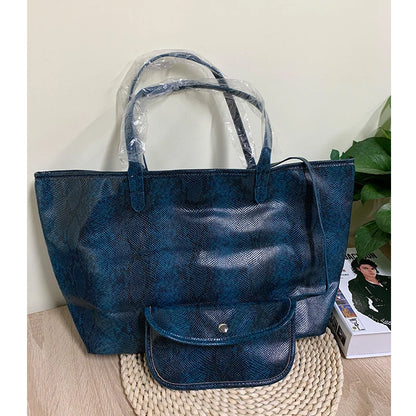 Snake Pattern Shoulder Bag - Large Capacity Embossed Tote for Women