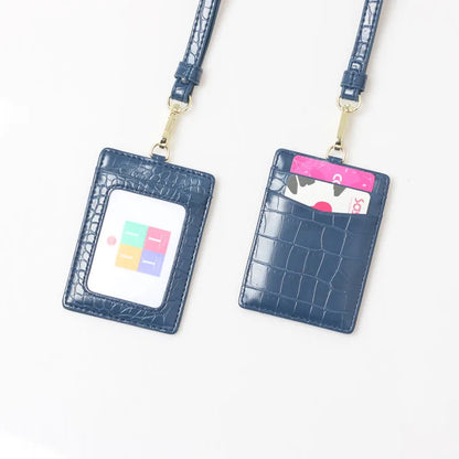 Embossed Snake Pattern Leather Lanyard ID Card Holder