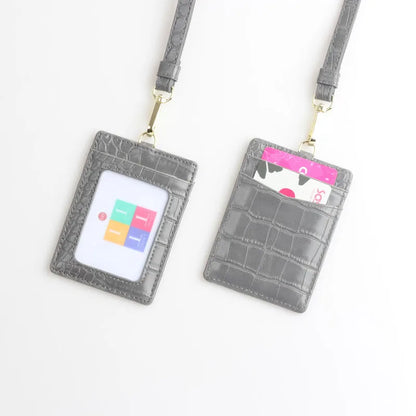Embossed Snake Pattern Leather Lanyard ID Card Holder