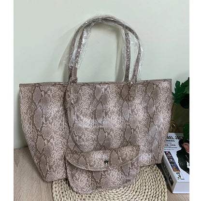 Snake Pattern Shoulder Bag - Large Capacity Embossed Tote for Women